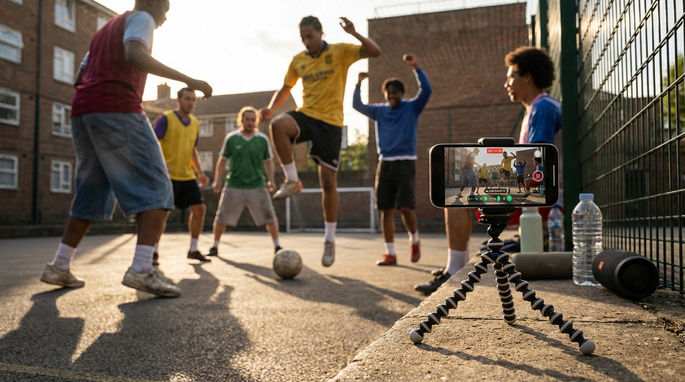 Phone recording match on tripod