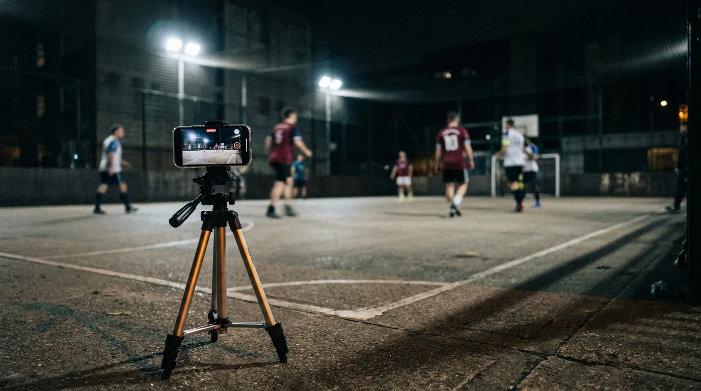 Phone on tripod recording night match